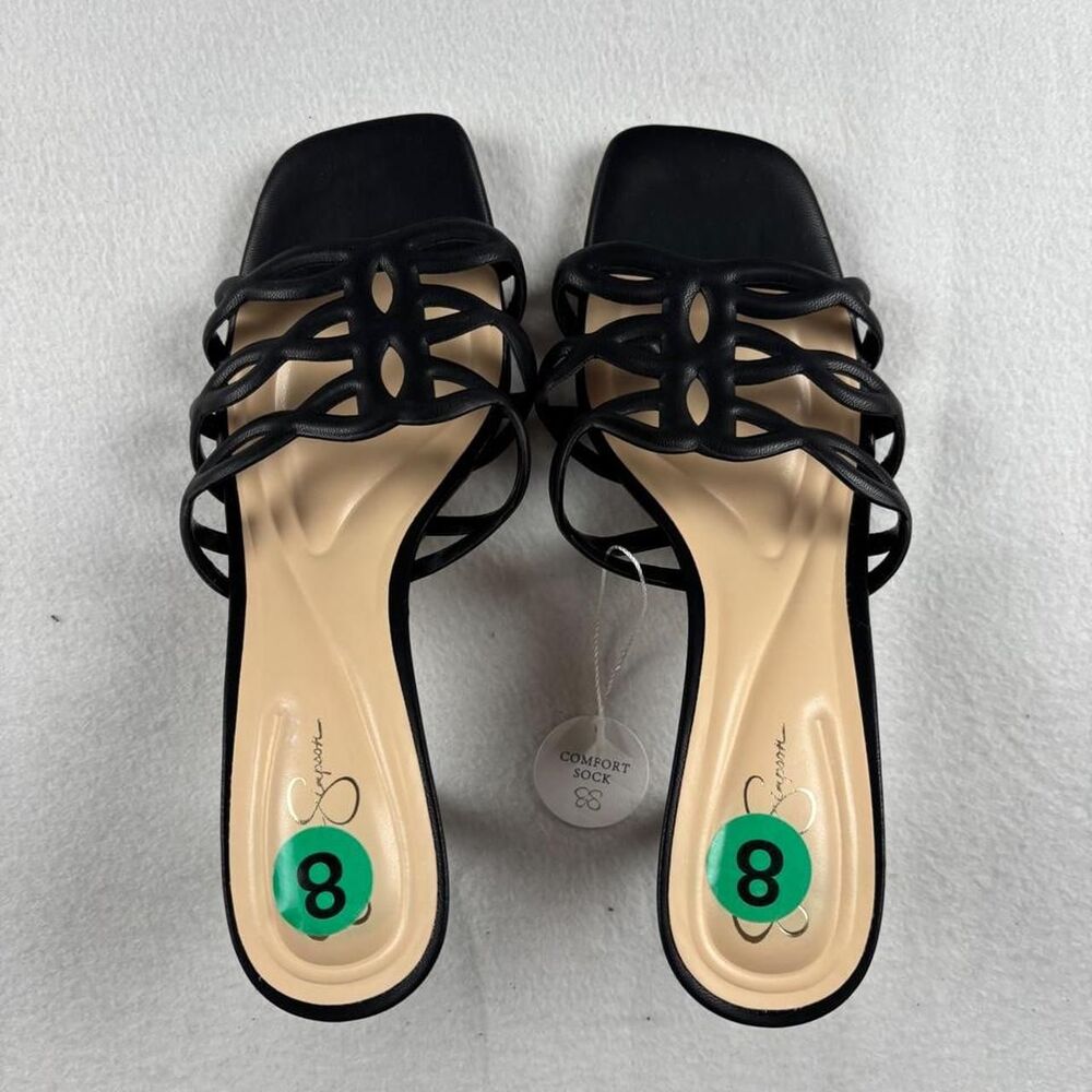 NWT Jessica Simpson Black Caged Heeled Sandals Women’s 8 Square Toe Slides